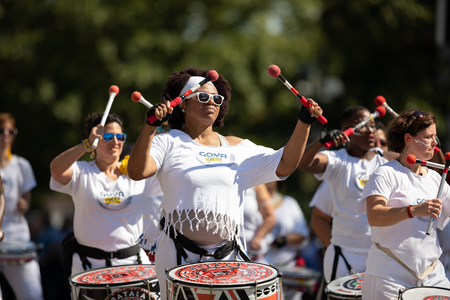 Washington, D.C., USA - September 29, 2018: The Fiesta DC Parade, Members of Batala Washington DC...