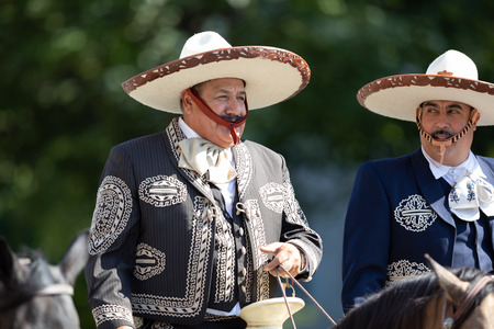 Washington, D.C., USA - September 29, 2018: The Fiesta DC Parade, Mexican charro riding a horse going down the streetのeditorial素材