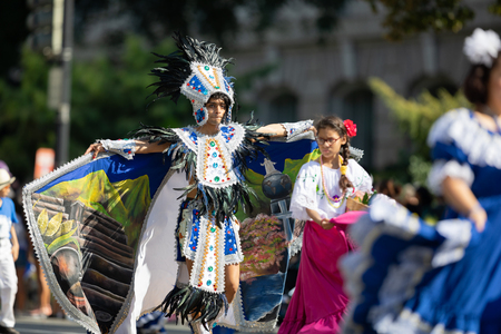 Washington, D.C., USA - September 29, 2018: The Fiesta DC Parade, Man from El Salvador wearing...