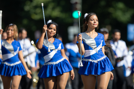 Washington, D.C., USA - September 29, 2018: The Fiesta DC Parade, Cheerleaders from the Angeles de...