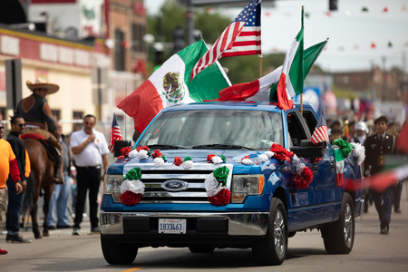 Chicago, Illinois , USA - September 9, 2018 The 26th Street Mexican Independence Parade, a Ford...