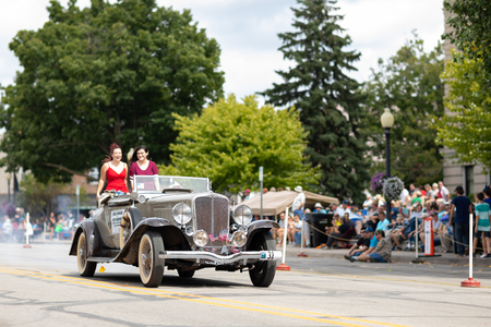 Auburn, Indiana, USA - September 9, 2018 The Auburn Cord Duesenberg Festival, An Auburn classic car driving down the street during the paradeのeditorial素材