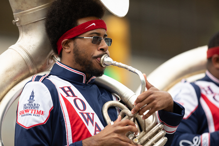 Indianapolis, Indiana, USA - September 22, 2018: The Circle City Classic Parade, Members of the Howard University Showtime Marching Band, performing at the paradeのeditorial素材