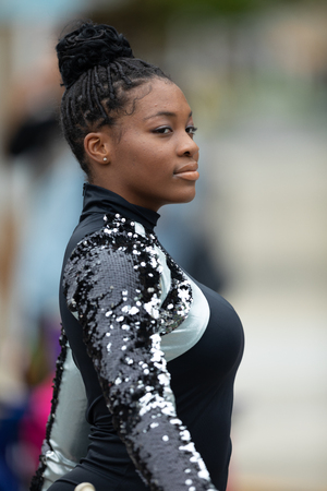 Indianapolis, Indiana, USA - September 22, 2018: The Circle City Classic Parade, Members of the Briggs Marching Band from Ohio perform at the paradeのeditorial素材