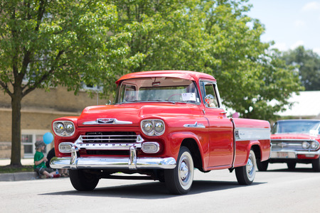 Kokomo, Indiana, USA - June 30, 2018: Haynes Apperson Parade, A classic truck Chevrolet Apache going down the road during the paradeのeditorial素材