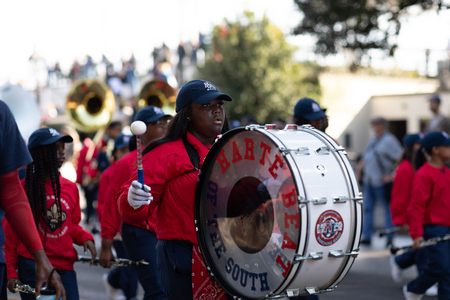 New Orleans, Louisiana USA - November 24, 2018: The Bayou Classic Parade, Member of the Alice M. Harte Charter School marching band performing at the paradeのeditorial素材