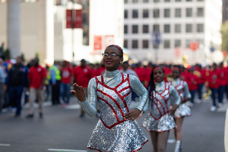New Orleans, Louisiana USA - November 24, 2018: The Bayou Classic Parade, Members of the Alice M. Harte Charter School marching band performing at the paradeのeditorial素材
