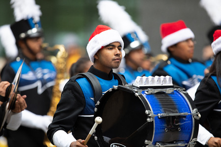 Houston, Texas, USA - November 22, 2018 The H-E-B Thanksgiving Day Parade, Members of the Aldine Mighty Mustang Marching Band, performing at the paradeのeditorial素材
