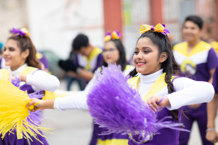Matamoros, Tamaulipas, Mexico - November 20, 2018: The November 20 Parade, Mexican Cheerleaders dancing during the paradeのeditorial素材