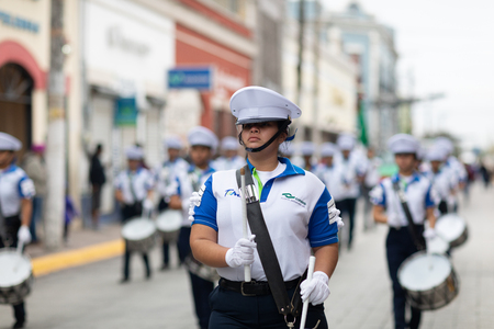 Matamoros, Tamaulipas, Mexico - November 20, 2018: The November 20 Parade, Marching Band performing...