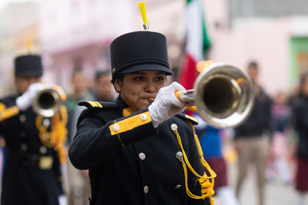 Matamoros, Tamaulipas, Mexico - November 20, 2018: The November 20 Parade, Marching Band with...