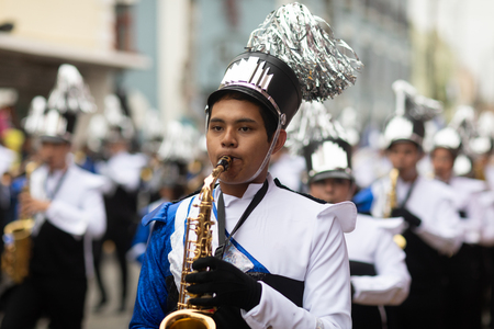 Matamoros, Tamaulipas, Mexico - November 20, 2018: The November 20 Parade, Marching Band performing at the paradeのeditorial素材