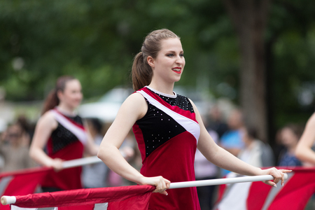 Washington, D.C., USA - May 28, 2018: The National Memorial Day Parade, The Peters Township High School Mighty Indian Marching Band from McMurray, Pennsylvania, going down Contitution Avenueのeditorial素材