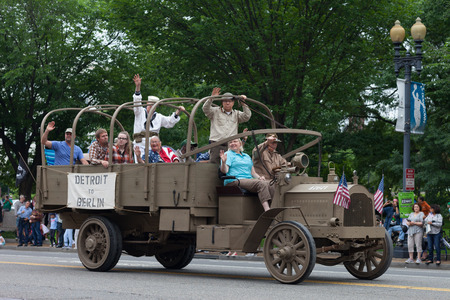 Washington, D.C., USA - May 28, 2018: The National Memorial Day Parade, Men dress up in world war...