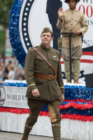 Washington, D.C., USA - May 28, 2018: The National Memorial Day Parade, Men dress up in world war...