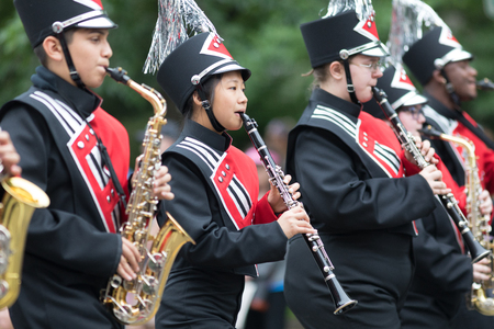 Washington, D.C., USA - May 28, 2018: The National Memorial Day Parade, The Searcy High School...