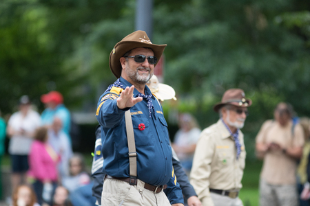 Washington, D.C., USA - May 28, 2018: The National Memorial Day Parade, Members of the Rough Riders, group created in honor of The 1st U.S. Volunteer Cavalry Regiment "Rough Riders"のeditorial素材