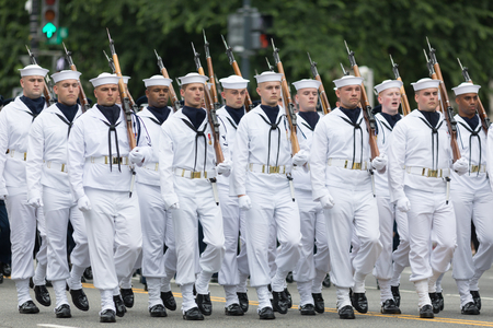 Washington, D.C., USA - May 28, 2018: The National Memorial Day Parade, Member of the United States...