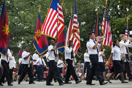 Washington, D.C., USA - July 4, 2018, The National Independence Day Parade, Members of the salvation army going down constitution avenue during the paradeのeditorial素材