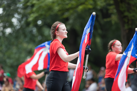Washington, D.C., USA - July 4, 2018, The National Independence Day Parade, The Hortonville High School, Polar Bears Band from Hortonville, Wisconsinのeditorial素材