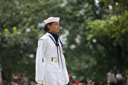 Washington, D.C., USA - July 4, 2018, The National Independence Day Parade, Members of the United States Navy, Marching down Constitution Avenueのeditorial素材