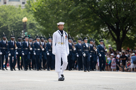 Washington, D.C., USA - July 4, 2018, The National Independence Day Parade, Members of the United States Navy, Marching down Constitution Avenueのeditorial素材