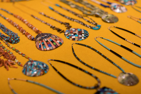 Group of hand made Native American necklaces, of different colorsのeditorial素材