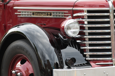 Louisville, Kentucky, USA - May 03, 2018: The Pegasus Parade, Close up of a Diamond T classic Truck, going down W Broadwayのeditorial素材