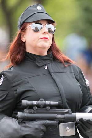 Louisville, Kentucky, USA - May 03, 2018: The Pegasus Parade, Members of the Vader's Fist, 501st legion, wearing star wars costumes, going down W Broadwayのeditorial素材