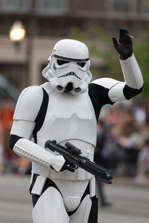 Louisville, Kentucky, USA - May 03, 2018: The Pegasus Parade, Members of the Vader's Fist, 501st legion, wearing star wars costumes, going down W Broadwayのeditorial素材