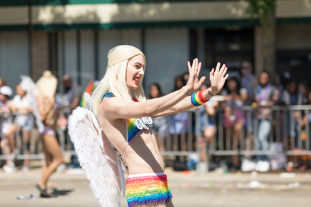 Chicago, Illinois, USA - June 24, 2018: the LGBTQ Pride Parade, People wearing colorfull outfits, celebrating on the streets of Chicagoのeditorial素材