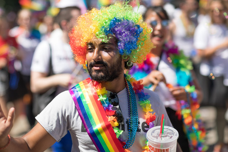 Chicago, Illinois, USA - June 24, 2018: the LGBTQ Pride Parade, People wearing colorfull outfits, celebrating on the streets of Chicagoのeditorial素材
