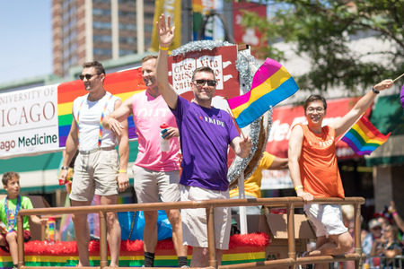 Chicago, Illinois, USA - June 24, 2018: the LGBTQ Pride Parade, People wearing colorfull outfits,...
