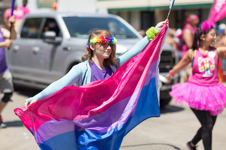 Chicago, Illinois, USA - June 24, 2018: the LGBTQ Pride Parade, People wearing colorfull outfits, celebrating on the streets of Chicagoのeditorial素材