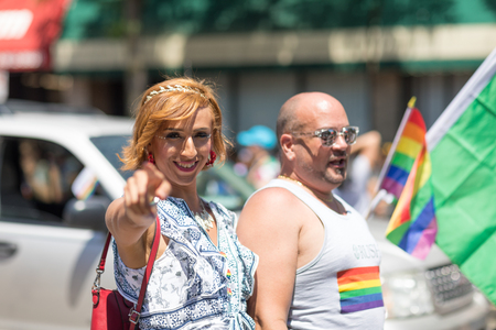 Chicago, Illinois, USA - June 24, 2018: the LGBTQ Pride Parade, People wearing colorfull outfits, celebrating on the streets of Chicagoのeditorial素材