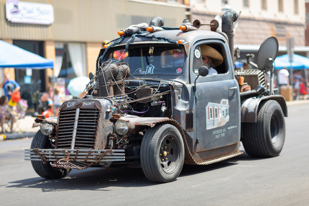 Jasper, Indiana, USA - August 5, 2018: The Strassenfest Parade, Man driving an abstract build rat rod pick upのeditorial素材