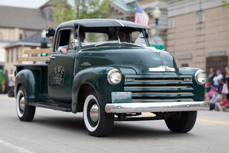 Stoughton, Wisconsin, USA - May 20, 2018: Annual Norwegian Parade, A chevrolet pickup truck classic, going down the road during the paradeのeditorial素材