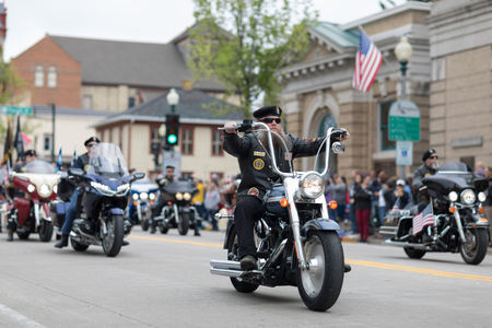 Stoughton, Wisconsin, USA - May 20, 2018: Annual Norwegian Parade, Members of the American Legion, riding motorcycles during the paradeのeditorial素材