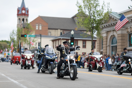 Stoughton, Wisconsin, USA - May 20, 2018: Annual Norwegian Parade, Members of the American Legion, riding motorcycles during the paradeのeditorial素材