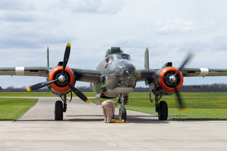 Urbana, Ohio, USA - April 16, 2017: Doolittle Raiders B-25 Gathering, B-25 Mitchell world war two bomber aircraft on the tarmac during the airshowのeditorial素材