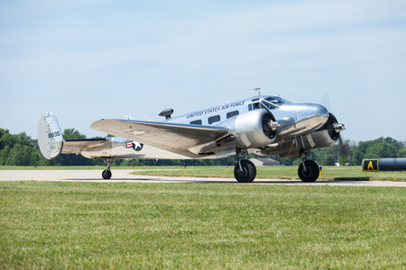 Greenfield, Indiana USA - June 18, 2016: The CAF Warbird Expo, Beechcraft C-45 taxing after landing