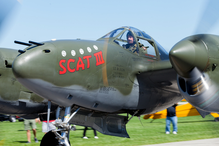 Marion, Indiana, USA - September 3, 2016: Fly In Cruise In, P-38 Lightning taxing for take off...