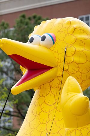 Wilmington, North Carolina, USA - April 6, 2019: The North Carolina
Azalea Festival, Balloon of Big Bird from Sesame Street, going down 3rd street at the paradeのeditorial素材