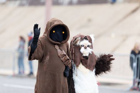 St. Louis, Missouri, USA - March 2, 2019: Bud Light Grand Parade, People dress up as Star Wars characters walking down 7th street during the paradeのeditorial素材