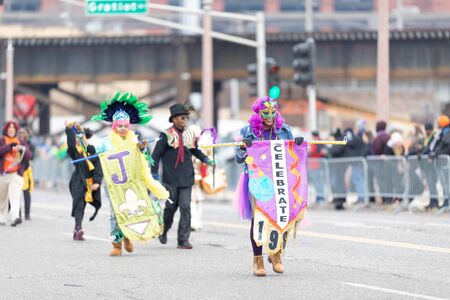 St. Louis, Missouri, USA - March 2, 2019: Bud Light Grand Parade, African american woman wearing a...