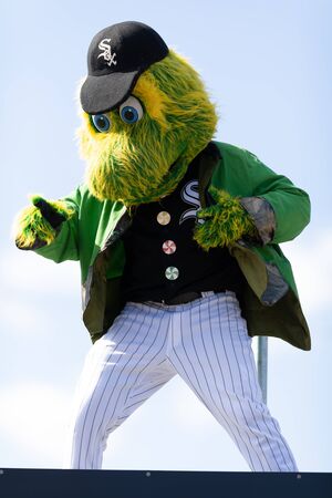 Chicago, Illinois, USA - March 16, 2019: St. Patrick's Day Parade, the Southpaw, mascot of the White Sox Mascot being transported down Columbus Drive at the paradeのeditorial素材