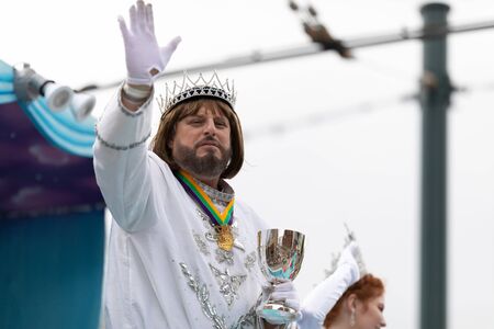 New Orleans, Louisiana, USA - February 23, 2019: Mardi Gras Parade, The King and Queen Pontchartrain...