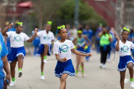 New Orleans, Louisiana, USA - February 23, 2019: Mardi Gras Parade, The Dolores T. Aaron Academy Marching Royal Tigers, performing at the paradeのeditorial素材