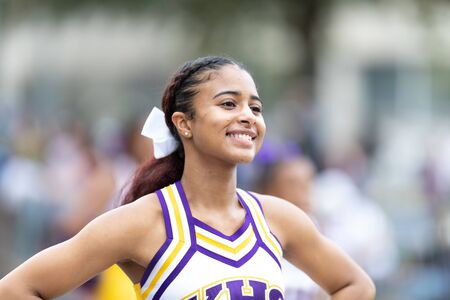 New Orleans, Louisiana, USA - February 23, 2019: Mardi Gras Parade, The Edna Karr High School...