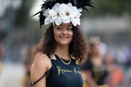 New Orleans, Louisiana, USA - February 23, 2019: Mardi Gras Parade, Member of the Nitmeaux Krewe, ...